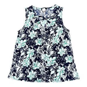 Espresso Los Angeles Floral Sleeveless Tank Top M Black White Green Accents NEW